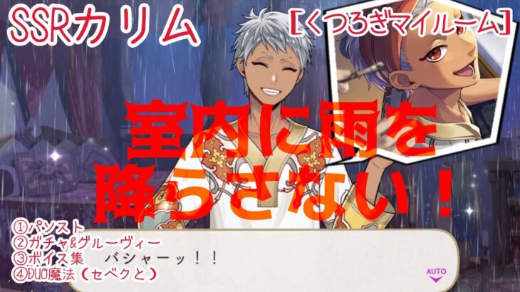 【ツイステ】室内に雨を降らさない！ SSRカリム［くつろぎマイルーム］パソスト/ガチャ&グルーヴィー/ボイス集/DUO魔法（セベクと）